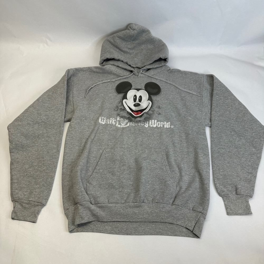 Walt Disney World Mickey Mouse Gray Pullover Hoodie Sweatshirt‎ M Double Sided
